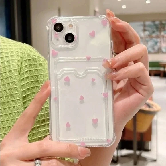 ⚠️Clearance💕iPhone 13/Pro/Pro Max Pink Hearts Phone Case With Card Slot - Picture 1 of 4